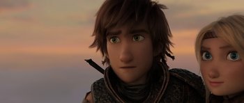 Movie still from “How to Train Your Dragon: The Hidden World” (2019), directed by Dean DeBlois – A person with green eyes; Close Up shot, Low angle
