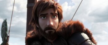 Movie still from “How to Train Your Dragon: The Hidden World” (2019), directed by Dean DeBlois – A person with long hair and a beard; Close Up shot, High angle