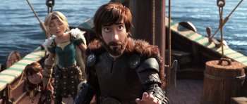 Movie still from “How to Train Your Dragon: The Hidden World” (2019), directed by Dean DeBlois – A person wearing a costume; Medium shot, Over the shoulder angle