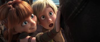 Movie still from “How to Train Your Dragon: The Hidden World” (2019), directed by Dean DeBlois – A couple of people that are looking at something; Close Up shot, High angle