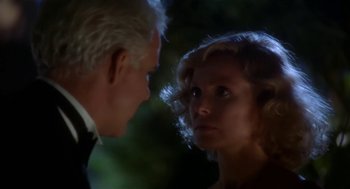 Movie still from “L.A. Story” (1991), directed by Mick Jackson – An older man and a young woman face to face; Close Up shot, Over the shoulder angle