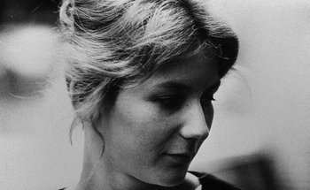 Movie still from “La Jetée” (1962), directed by Chris Marker – A black - and - white photo of a woman's face; Close Up shot, Low angle