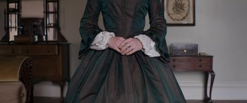Movie still from “Lady Macbeth” (2016), directed by William Oldroyd – A person wearing a dress; Medium shot, Overhead angle