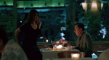 Movie still from “Lantana” (2001), directed by Ray Lawrence – A man and a woman sitting at a dinner table; Medium shot, Over the shoulder angle