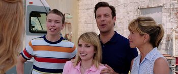 Movie still from “We're the Millers” (2013), directed by Rawson Marshall Thurber – A man and a woman standing next to a young boy; Medium shot, Over the shoulder angle