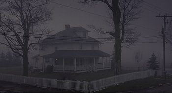 Movie still from “Lars and the Real Girl” (2007), directed by Craig Gillespie – A house in the middle of a foggy night; Extreme Wide shot, Low angle