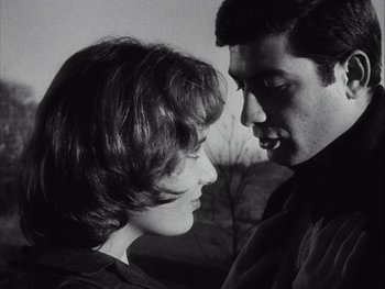 Movie still from “Le Beau Serge” (1958), directed by Claude Chabrol – A man and a woman looking into each others eyes; Close Up shot, Low angle