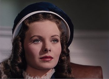 Movie still from “Leave Her to Heaven” (1945), directed by John M. Stahl – A person wearing a hat; Close Up shot, Over the shoulder angle