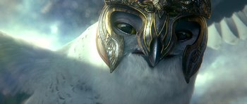 Movie still from “Legend of the Guardians: The Owls of Ga'Hoole” (2010), directed by Zack Snyder – A mask on top of a snowy surface; Extreme Close Up shot, Low angle