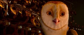 Movie still from “Legend of the Guardians: The Owls of Ga'Hoole” (2010), directed by Zack Snyder – An owl's face in front of a mirror; Close Up shot, High angle