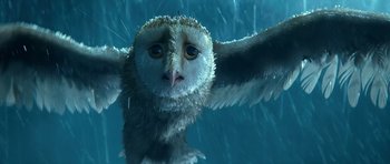 Movie still from “Legend of the Guardians: The Owls of Ga'Hoole” (2010), directed by Zack Snyder – An owl is flying through the air in the water; Close Up shot, Low angle