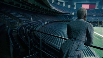 Movie still from “Lemonade” (2016), directed by Mark Romanek – A man in a suit is sitting in an empty stadium; Extreme Wide shot, High angle