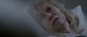 Movie still from “Let the Right One In” (2008), directed by Tomas Alfredson – A woman's face in the fog; Close Up shot, Low angle