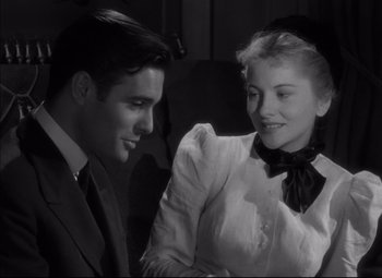 Movie still from “Letter from an Unknown Woman” (1948), directed by Max Ophüls – A man and a woman are looking at one another; Close Up shot, Over the shoulder angle