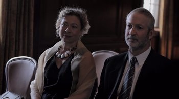 Movie still from “Like Crazy” (2011), directed by Drake Doremus – A man and a woman sitting next to each other; Medium shot, High angle