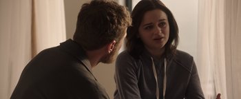 Movie still from “Wish Upon” (2017), directed by John R. Leonetti – A man and a woman talking to each other; Medium shot, Over the shoulder angle
