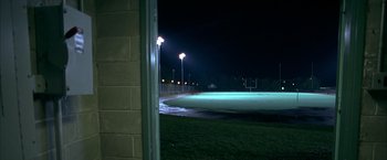 Movie still from “Little Children” (2006), directed by Todd Field – A view of an empty field at night time; Extreme Wide shot, High angle