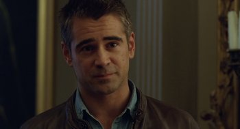 Movie still from “London Boulevard” (2010), directed by William Monahan – A person wearing a jacket; Close Up shot, Over the shoulder angle