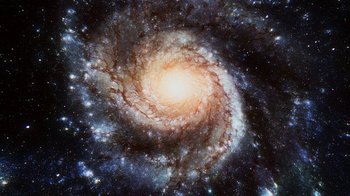 Movie still from “13 Reasons Why” (2017), created by Brian Yorkey – A picture of a spiral galaxy in the night sky; Extreme Wide shot, Overhead angle