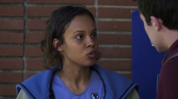 Movie still from “13 Reasons Why” (2017), created by Brian Yorkey – A young woman is looking at the camera; Close Up shot, Over the shoulder angle
