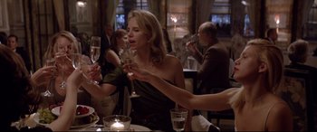 Movie still from “Loveless” (2017), directed by Andrey Zvyagintsev – A group of people sitting at a table drinking wine; Medium shot, Low angle