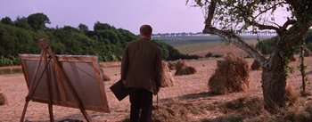 Movie still from “Lust for Life” (1956), directed by George Cukor – A man standing in the middle of an open field; Wide shot, Over the shoulder angle