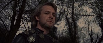 Movie still from “Macbeth” (1971), directed by Roman Polanski – A person with a beard; Close Up shot, Low angle