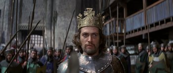 Movie still from “Macbeth” (1971), directed by Roman Polanski – A person wearing a crown; Close Up shot, Low angle