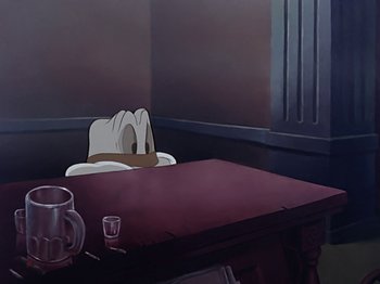 Movie still from “Make Mine Music” (1946), directed by Hamilton Luske – A painting of a table with two cups and a pitcher; Wide shot, High angle