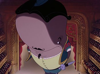 Movie still from “Make Mine Music” (1946), directed by Hamilton Luske – A picture of a character in a cartoon style; Medium shot, Low angle