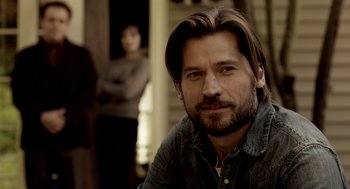 Movie still from “Mama” (2013), directed by Andy Muschietti – A person wearing a jean jacket; Close Up shot, Over the shoulder angle