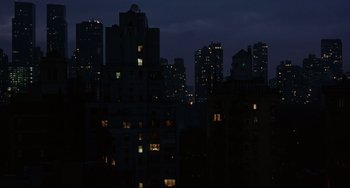 Movie still from “Margaret” (2011), directed by Kenneth Lonergan – A view of a city skyline at night with the windows lit up; Extreme Wide shot, High angle
