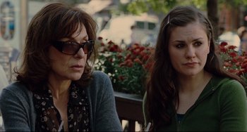 Movie still from “Margaret” (2011), directed by Kenneth Lonergan – Two women sitting next to each other on a bench; Close Up shot, Over the shoulder angle