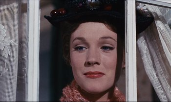 Movie still from “Mary Poppins” (1964), directed by Robert Stevenson – A person wearing a hat; Close Up shot, Low angle