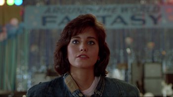 Movie still from “Masters of the Universe” (1987), directed by Gary Goddard – A person wearing a jean jacket; Close Up shot, Low angle