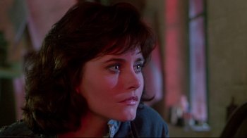 Movie still from “Masters of the Universe” (1987), directed by Gary Goddard – A person looking at the camera; Close Up shot, Over the shoulder angle