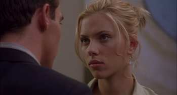 Movie still from “Match Point” (2005), directed by Woody Allen – A person looking at the camera; Close Up shot, Over the shoulder angle