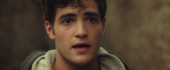 Movie still from “Max Steel” (2016), directed by Stewart Hendler – A young man with his mouth wide open; Close Up shot, Over the shoulder angle
