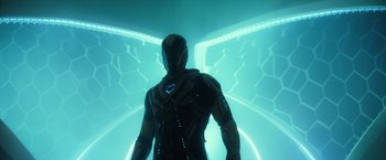 Movie still from “Max Steel” (2016), directed by Stewart Hendler – A man standing in the middle of an underwater tunnel; Wide shot, Low angle
