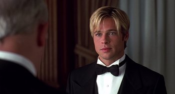 Movie still from “Meet Joe Black” (1998), directed by Martin Brest – A man in a suit and bow tie; Close Up shot, Over the shoulder angle