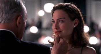 Movie still from “Meet Joe Black” (1998), directed by Martin Brest – A man and a woman looking at one another; Close Up shot, Over the shoulder angle