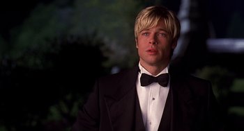 Movie still from “Meet Joe Black” (1998), directed by Martin Brest – A man in a suit and bow tie looking to his left; Close Up shot, Low angle