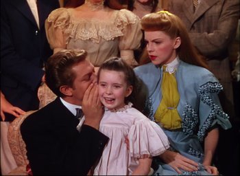Movie still from “Meet Me in St. Louis” (1944), directed by Vincente Minnelli – A man and a woman and a little girl; Medium shot, High angle