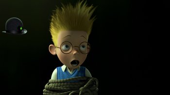 Movie still from “Meet the Robinsons” (2007), directed by Stephen J. Anderson – A cartoon of a boy with a surprised look on his face; Close Up shot, High angle