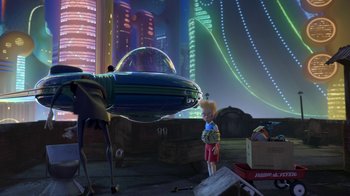 Movie still from “Meet the Robinsons” (2007), directed by Stephen J. Anderson – A scene from the pixar film toy story 3; Wide shot, Low angle