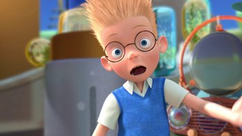 Movie still from “Meet the Robinsons” (2007), directed by Stephen J. Anderson – A boy with a surprised look on his face; Close Up shot, High angle