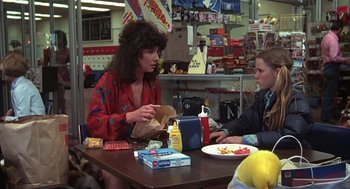 Movie still from “Melvin and Howard” (1980), directed by Jonathan Demme – Two women are sitting at a table with food; Medium shot, Over the shoulder angle