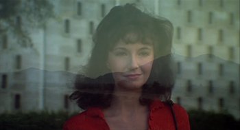 Movie still from “Melvin and Howard” (1980), directed by Jonathan Demme – A woman in a red shirt looking out of a window; Close Up shot, Low angle