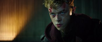 Movie still from “Metallica Through the Never” (2013), directed by Nimród Antal – A young man with blood all over his face; Close Up shot, Low angle