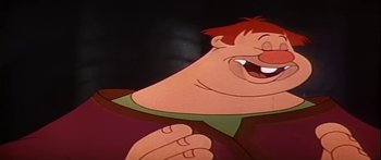 Movie still from “Mickey and the Beanstalk” (1947), directed by Hamilton Luske – A cartoon character smiling; Close Up shot, Low angle